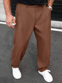 Manfinity CasualCool 1 szt. Męskie spodnie casualowe dla dojrzałych, materiał w kolorze brązowym, kawaleryjskim, uniwersalne, dojazdy do pracy, modne i wygodne, prezent dla chłopaka/męża/na rocznicę