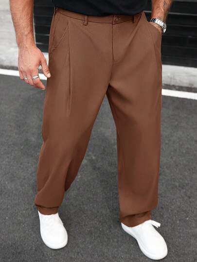 Manfinity CasualCool 1 pieza Pantalones casuales maduros para hombres, de tela de caballería color café oscuro, versátil para el transporte, elegante y cómodo, regalo para novio/esposo/aniversario