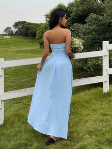 SHEIN EZwear Summer Casual Light Blue Long Dress For Women, Valentine's Day Dress - Baby Blue - View 2