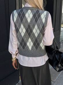 DAZY Women's Plaid Sleeveless Casual Sweater Vest, Autumn/Winter