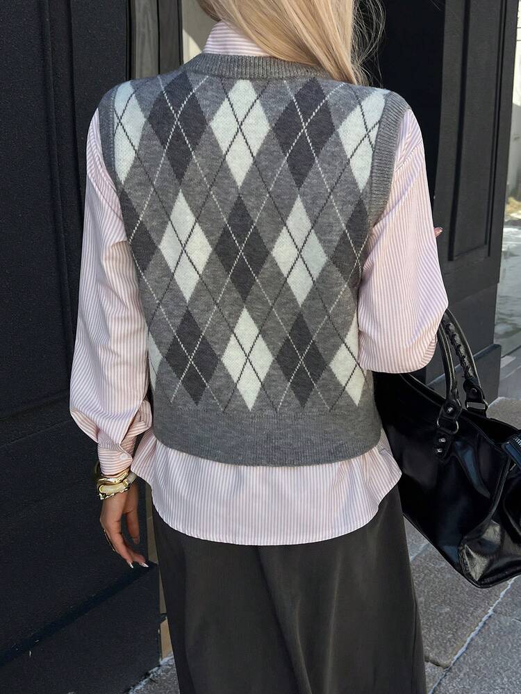 Women's Plaid Sleeveless Casual Sweater Vest, Autumn/Winter