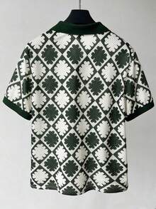 Manfinity RSRT Áo Polo nam tay ngắn in họa tiết toàn thân, dáng rộng, màu xanh lá cây, áo sơ mi nam tay ngắn in họa tiết, áo sơ mi họa tiết màu xanh lá cây. - Màu xanh lá cây đậm - Xem 2