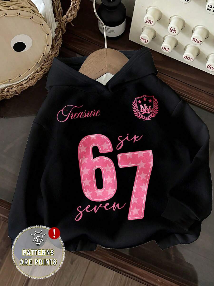 Attitoon Sweat-shirt imprimé avec le numéro 67 et des graphiques de lettres, convient pour l'automne/l'hiver, les activités extérieures, le streetwear, l'aéroport, le chic, la rentrée scolaire - Multicolore - Voir 1