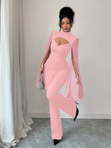 SHEIN Elenzya Bộ đồ liền thân hở lưng đính kim tuyến cổ đứng cho nữ dự tiệc - Hồng - Xem 6