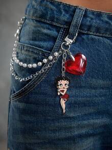 Betty Boop x SHEIN Fashion Design Faux Pearl Love Chain Bag Pendant Bag Pendant Ornament Accessories Lady Sweet And Cute, Love, Love, Kiss,Gift Ideas,Party,Holiday,Valentine's Day - Multicolor - View 3