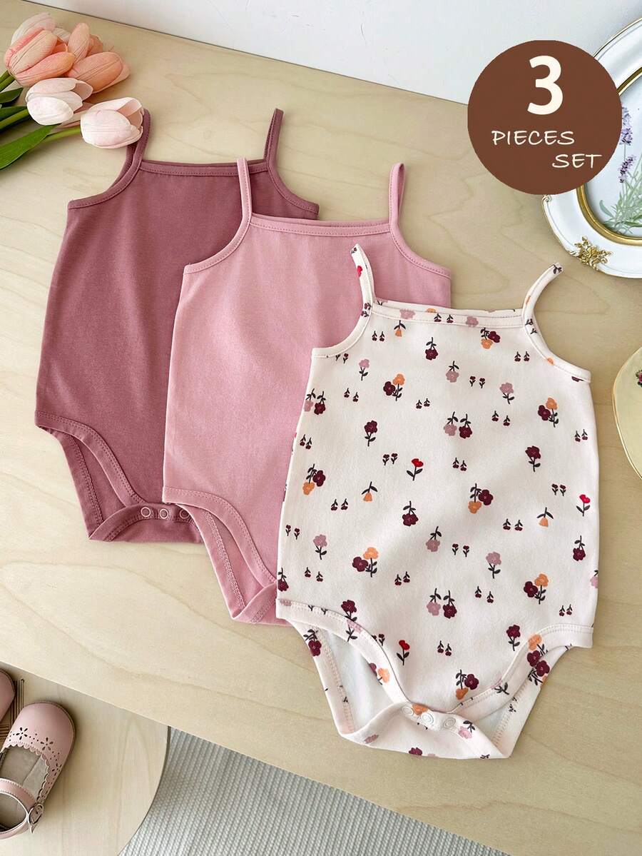LMoss Kids 3pcs/Set Baby Girl Summer Casual Bodysuit Set - Multicolor - View 1