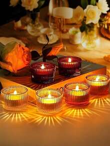 烛台套装（4/12/24/36个），2英寸 x 1.4英寸小型玻璃茶蜡烛台（不含蜡烛），非常适合用作婚礼餐桌中心装饰、万圣节、圣诞节等节日派对家居装饰。 - 琥珀色 - 查看 3