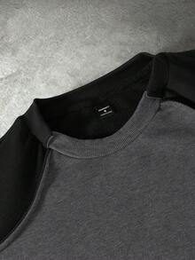 PAVTROS 男士拼色圆领长袖休闲运动衫和运动裤宽松套装，秋季，男士两件套，男士两件套运动裤，男士运动服，男士两件套春秋季 18 25 63 77，舒适服装 - 深灰色 - 查看 6