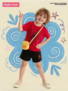 SHEIN Playful Pals Baby Boy Spiderweb Print Short Sleeve T-Shirt & Shorts Set, Fashionable Minimalist Style Suitable For Summer Outings - Multicolor - View 8