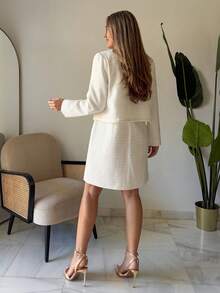 Vivie Lora 女士极简主义无袖连衣裙和长袖外套两件套家居服套装 - 白色 - 查看 7