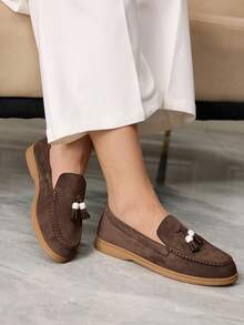 Sleekvia Mocassins Planos Casuais, Moda, Confortáveis e Versáteis com Decoração de Borla, Adequados para Caminhada, Viagem e Férias