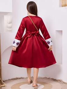 SHEIN Robe élégante de Ramadan pour préadolescentes avec sac - Rouge - Voir 4