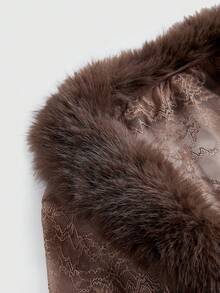 ROMWE J-Fashion Áo crop top hở phía trước phối ren họa tiết cô gái nóng bỏng gợi cảm Y2K cổ lông đen dành cho nữ, có thể kết hợp với áo hai dây hoặc váy - màu nâu - Xem 4