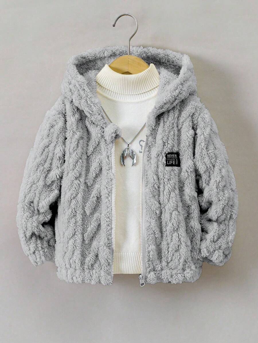 Young Boy Casual Versatile Textured Fleece Front Car Graphic Thick Hoodie Jacket