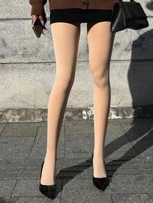 DAZY Sheer Black Tights, Leg Slimming Opaque Pantyhose, Thermal Lined Footless Leggings - Apricot - View 6