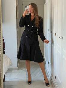 Vivie Lora 女士修身鱼尾长袖中长连衣裙 - 黑色 - 查看 1