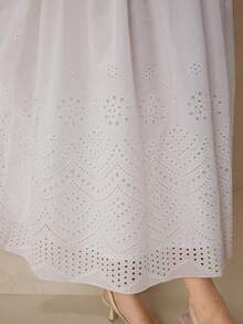 Graceveil 法式甜美刺绣镂空松紧腰长款A字优雅女裙 - 白色 - 查看 9