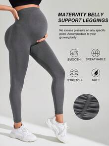 SHEIN 孕妇纯色修身瑜伽打底裤，适合日常穿着 - 深灰色 - 查看 2