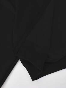 SHEIN 2件套女童连帽拉链外套短款上衣和宽松弹力腰阔腿休闲裤套装，秋季 - 黑色 - 查看 4