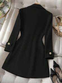 SHEIN PETITE Women's Elegant Solid Color Double-Breasted Overcoat