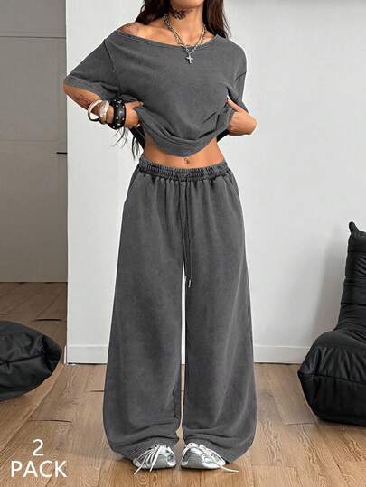 Coolane Completo estivo da donna in stile minimalista e casual, composto da una maglietta senza spalline e pantaloni ampi in felpa, adatto per l'uso quotidiano e lo sport, comodo e versatile.