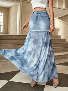 Selenza Falda vaquera extra larga de moda para mujer - Azul - Ver 1