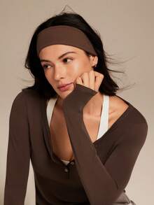 GLOWMODE FeatherFit™ Warm-Up Sweat-Wicking Stretchy Non-Slip Grips Headband Yoga Pilates Gym Workout Training Daily Active Wear - Brown - View 7