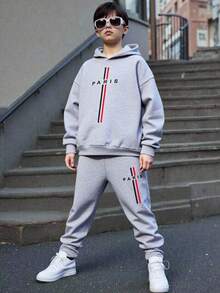 SHEIN 2pcs/Set Teen Boys Casual Comfortable Versatile Hoodie And Sweatpants Set