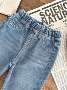 SHEIN LMoss Kids Toddler Boys' Vintage Blue Denim Loose Fit Pants - Light Wash - View 3
