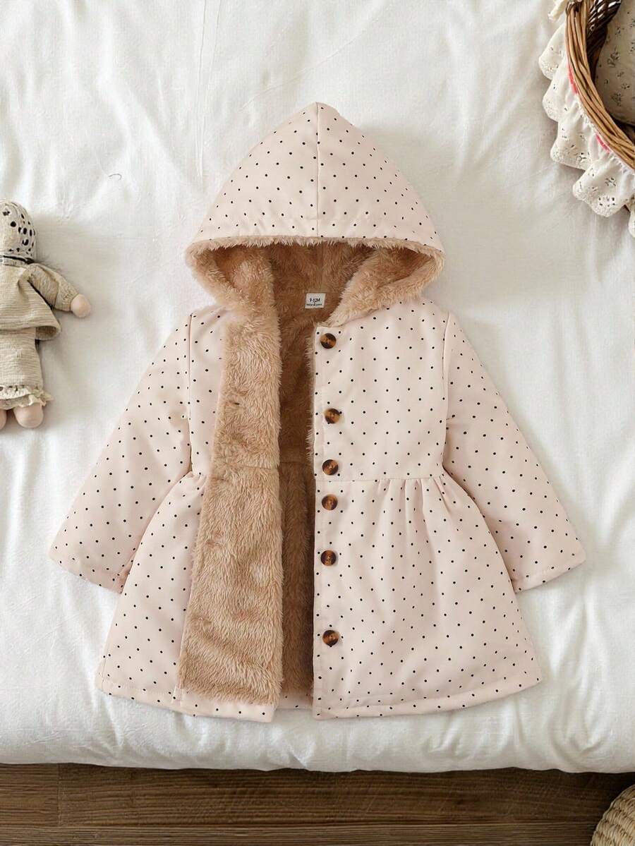SHEIN Baby Girls' Khaki Long Sleeve Hooded Thermal Lined Jacket, Fashionable & Versatile For Autumn/Winter