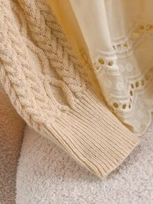 CosyJoli Plus Size Casual Open Front Cable Knit Patchwork Lace Trim Cardigan Sweater Clothes For Women Spring Fall/Winter - Apricot - View 8