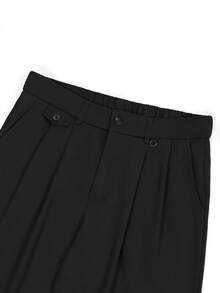 Manfinity Mode Herren Business Pendler schwarze Webstoff Gerade Bein Anzughose mit Reißverschluss, Herren einfarbige plissierte Taschen Casual/Business Anzughose - Schwarz - Übersicht 5