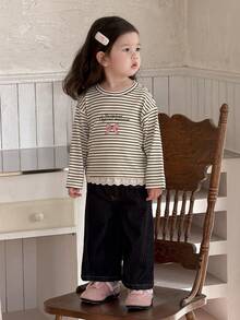 Dazy Kids Celana Jeans Longgar Kaki Lebar Kasual untuk Balita Perempuan - Royal Blue - View 5
