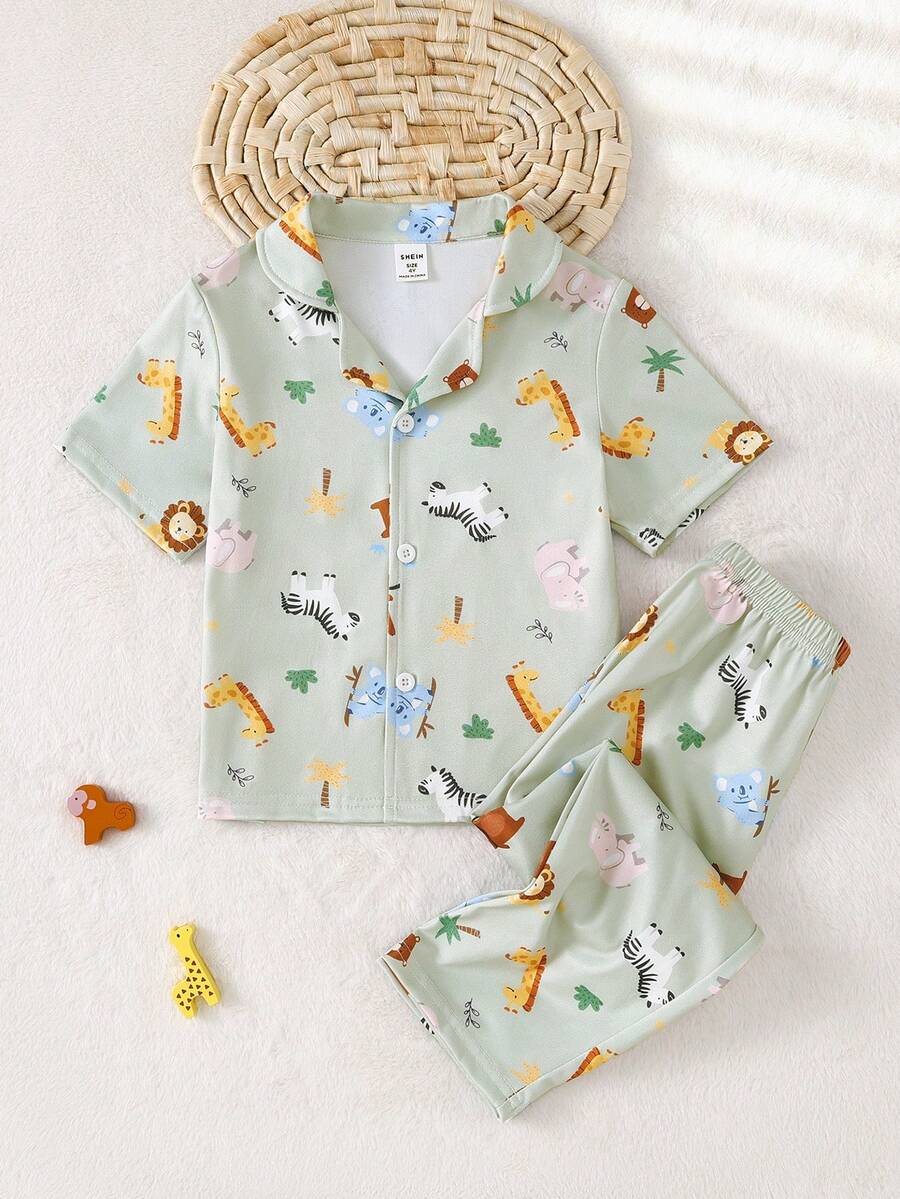 Young BoyCasual Minimalist Long Sleeve Cardigan And Pants Pajama Set - Multicolor - View 1