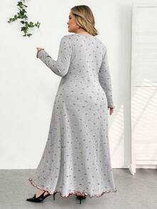 SHEIN CURVE+ Đầm dài tay in nơ cỡ lớn 2 trong 1 thường ngày cho nữ/2026/Năm mới - Nhiều màu - Xem 2