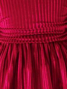 Young Girl Ruched Square Neck Waist Puff Sleeve Beaded Christmas Dress, Elegant And Fashionable For Parties, Birthdays Or Everyday Wear - Red - View 5