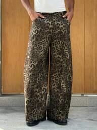 SWAVVY กางเกงขายาวทรงหลวมลำลองสำหรับผู้ชายลายเสือดาวพร้อมกระเป๋า 1 ตัว เหมาะสำหรับใส่ในชีวิตประจำวัน