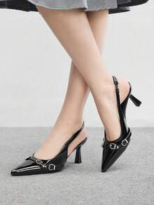 CUCCOO BIZCHIC Women's Pointed Toe Buckle Design Fashionable High Heels, Versatile For Daily Wear For Christmas - Black - View 5