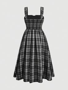 SHEIN MOD Plus Size Women Vintage Plaid Dress, Thermal Lined For Autumn And Winter, Can Be Layered