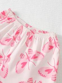 Girls' Minimalist Elegant Butterfly Print Cardigan & Pants Pajama Set - Multicolor - View 6