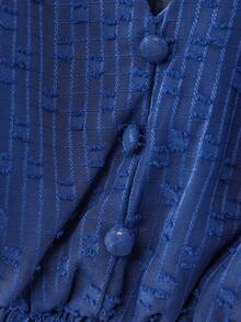 lacRébo Áo kiểu nữ màu xanh hải quân cổ điển, chất liệu jacquard, có họa tiết nhún eo, thích hợp cho mùa thu, xuân hè, công sở và thường ngày. - Màu xanh lam - Xem 10