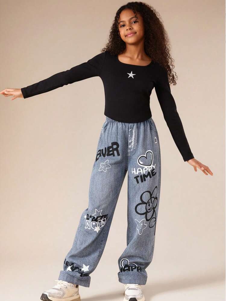 Ensemble Top à imprimé étoiles et pantalon large