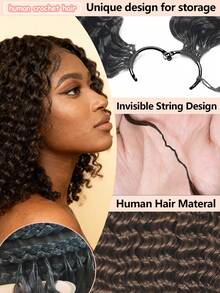 Boho Braids 100%真人发丝，深波浪羽毛线波西米亚风钩编发，真人发沙龙级丝滑无痕隐形接发，适合发量较少的女性，微环预编真人发接发 - S4 - 查看 6