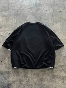 AXEPEAK Multi-Size Patchwork Round Neck Men's T-Shirt - Black - View 2