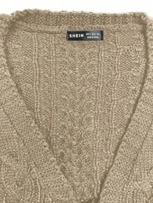 SHEIN Unity 女士休闲纯色长袖前系带开衫 - 卡其色 - 查看 7