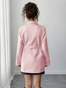 Sparklyn Elegant Wool Blend Jacket For Teen GirlCasual & Versatile, Featuring A Belt, Two Black Buttons, And A Lapel Collar Design, Suitable For School, Commuting, Shopping, And Casual Outings, Can Be Paired With Pants, Sweatpants, Long Sleeve Tops, And Sweaters