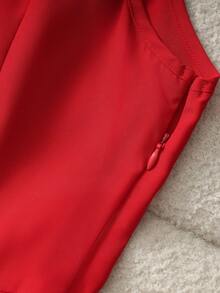 Franclia 优雅时尚新款修身V领无袖A字红色连衣裙，女士款 - 紅色 - 查看 5