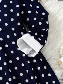 SHEIN Elladie kids 女童休闲黑色撞色领腰针织连衣裙 - 寶藍色 - 查看 6