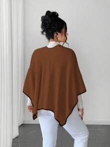 Elenzga Poncho de suéter de corte holgado y elegante para mujer de talla grande, adecuado para ropa de abrigo de otoño/invierno - Café integral - Ver 2