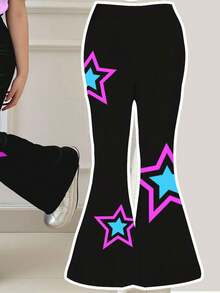 2pcs/Set Tween Girls Casual Loose Fit Cartoon Girl Graphic Tee And Flare Pants, Suitable For Spring/Summer Daily Wear And Outings - Multicolor - View 3